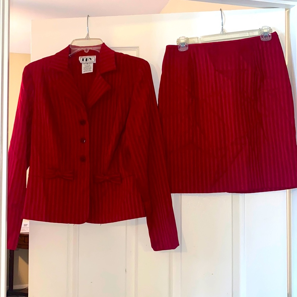 Worn once red skirt suit!!